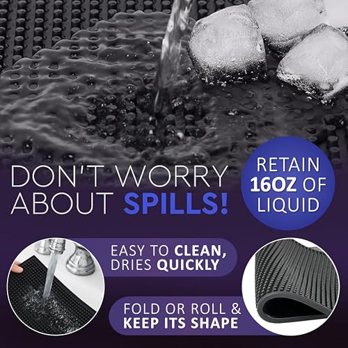 Rubber Bar Mat 18×12" Premium Countertop Mat for Coffee Bar, Home Bar & Kitchen, Durable 1cm Thick Rubber Drink Mat with Textured Surface That Helps Reduce Slipping, Black Bar Spill Mat - size: 18x12"