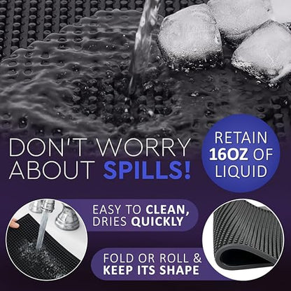 Rubber Bar Mat 18×12" Premium Countertop Mat for Coffee Bar, Home Bar & Kitchen, Durable 1cm Thick Rubber Drink Mat with Textured Surface That Helps Reduce Slipping, Black Bar Spill Mat - size: 18x12"