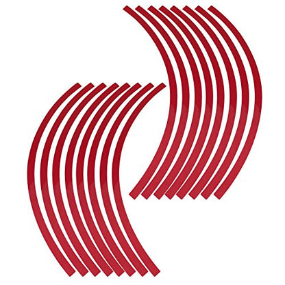 Reflective Wheel Rim Strips, 16 Pieces Red Car Motorcycle Rim Tape, 17-19 Inch Universal Adhesive Safety Decals for Night Visibility, Pre-Curved Stickers for Wheels