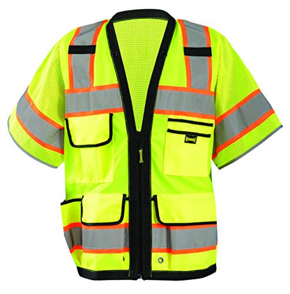 OccuNomix LUX-HDS2T3-YXL Heavy Duty Solid/Mesh Two-Tone Surveyor Vest with Zipper, 8 Pockets, Class 3, 100% ANSI Polyester, X-Large, Yellow (High Visibility) - color: Yellow (High Visibility), size: X-Large, style: Class 3