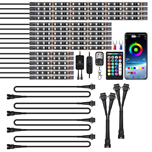 16PCS Motorcycle RGB LED Light Kits and 4pcs 47 inch 4-pin Extension Cords and 2pcs 2-Way Splitters