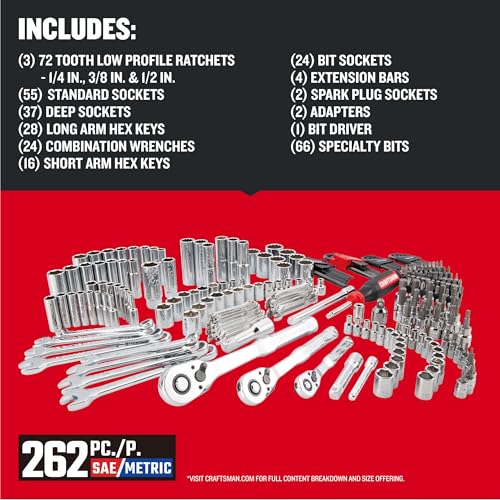 Craftsman 262-Piece Mechanic Tool Set with 3-Drawer VERSASTACK Box, SAE and Metric Socket Set, Car and Motorcycle Tool Kit with Combination Wrenches and Spark Plug Sockets (CMMT45309) - style: New 262 Piece Set