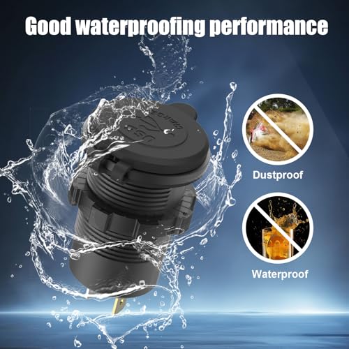USB C Car Charger Socket 12V USB Outlet, 78W Dual 30W PD and 18W QC3.0 Multi Port Cylinder Charger with Button Switch Waterproof for Car Boat RV Marine Golf Cart Truck Bus Motorcycle etc. - color: 1 pack