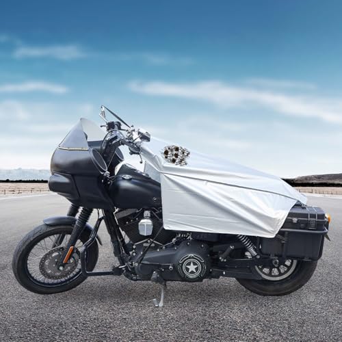GARGOYLE BELLS Motorcycle Cover Seat Shade Cover Bike Covers Lightweight Half Covers Outdoor Sun Protection All Season Fits Various Motorcycle Models - Silver with Skull, M - color: Silver With Skull, size: M