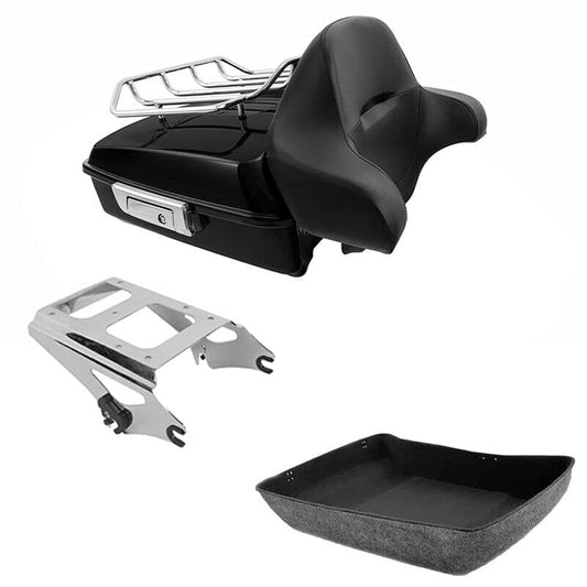 TCMT Chopped Motorcycle Trunk Box Wrap-around Backrest Detachables Two-Up Mounting Rack Luggage Rack Fit For Harley 2009-2013 Touring Road King Road Street Electra Glide Pack - color: Set C#Chrome Rack, size: Chopped Trunk Style B