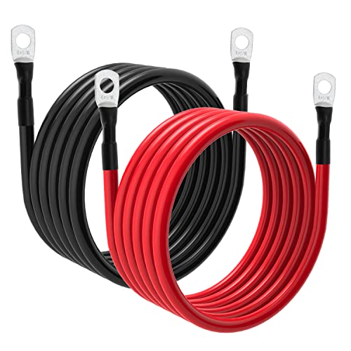 6 AWG Battery Cables 6 Gauge Battery Power Inverter Cable with 5/16 Inch Tinned Copper Lugs Both Ends for Solar Marine Boat RV Car Motorcycle 2 pcs (5FT) - size: 5FT