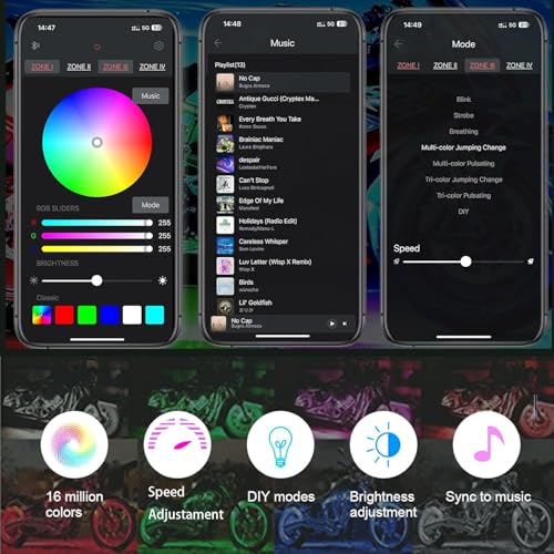 RGB LED Controller with APP & RF Remote Control, Multi-Zone Motorcycle LED Accent Strip Lights, Rock Lights with Brake & Courtesy Function, 12 DIY Modes, Music Sync, DC 12V - size: 14 Key RF Remote APP Controller