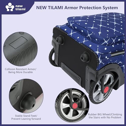 NEW TILAMI 20" Rolling Backpack for Teens Adults, Climbing Stairs Waterproof Backpack with Wheels for School Business Trave Camping with Laptop Compartment, Fit 17 Inch Laptop, Navy Bling - color: Navy Bling