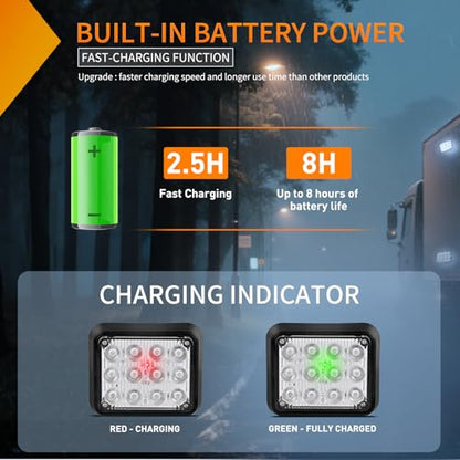 Nilight 12LED Magnetic Wireless Trailer Lights 2PCS Rechargeable Portable Hazard Beacon Warning Light White Emergency Strobe Light for Trucks Trailers Vehicles Cars Bus Surface Mount - color: 12LED White
