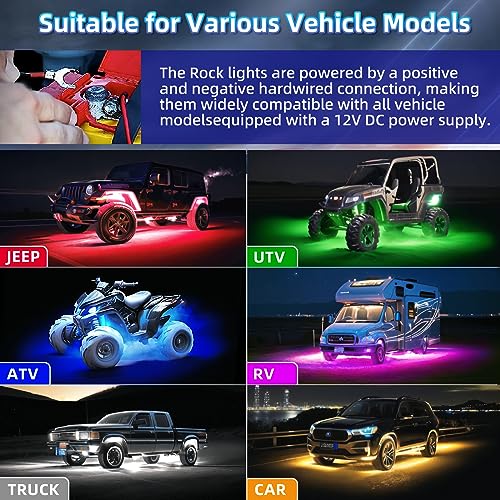 10Pods Full Angle RGB LED Rock Lights Kit with APP/RF Remote Control, 300Chip Underglow Lights with Brake Multicolor Neon Underbody Lights Waterproof 12V for Trucks Pickup Jeep Golf Cart ATV - size: 10 Pods