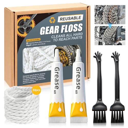 Gear Floss Microfiber Cleaning Rope Kit, Washable and Tear-Resistant | Complete Bike Cleaning Kit with Lubricant and Brush, for Bicycle Chain, Motorcycle Chain, 3D Printer Lead Screw