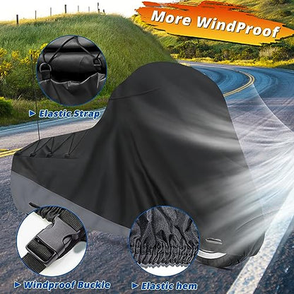 XYZCTEM Motorcycle Cover for Touring Models Harley Davidson Road King Road Glide Street Glide Electra Glide Low Rider-ST Indoor & Outdoor All Weather Protect from Dust Sunlight Rain, Black - size: Side Box