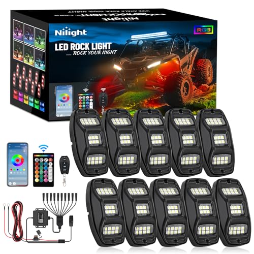 Nilight RGBW LED Rock Lights Kit, 10 Pods 22LED Wide Angle Remote & Bluetooth App Dual Control with Music Modes Multicolor Underglow Neon Wheel Well Light Fit for ATV UTV SUV Offroad Truck RZR Boat - color: RGBW 22LED, size: 10 Pods
