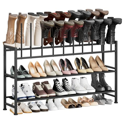 DIMJ Boot Rack 4-Tier - Black Metal Boot Storage Rack for Tall Boots Organizer, Multiuse Shoe Rack for Boots, Sneakers, High-Heel, Entryway, Fits 10 Pairs - size: 4-Tier 10 Pair