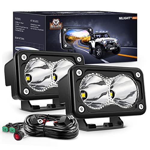Nilight 2 PCS 3 Inch Motorcycle LED Pods 1300LM Built-in EMC Driving Lights Super Spotlight Offroad Fog Light w/ 16AWG DT Wiring Kit for Motorbike SUV ATV Truck Boat Tractor Forklift - color: White Led Pods +Wiring harness