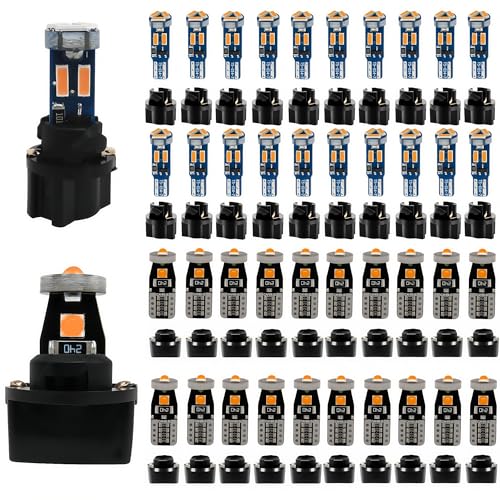 WLJH 40-Pack 194 168 T10 T5 LED Bulbs With Sockets, Non-Polarity Dimmable, Dashboard Dome Map License Plate Trunk Parking Light Upgrade,300 LM Interior & Exterior Replacement, Yellow Bright - color: Yellow