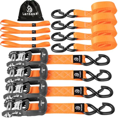 Ratchet Straps, 1.5 inch x 8.2 ft(4 Pack) Heavy Duty Tie Down Straps, Ratchet Tie Down Straps with Soft Loops-5,208 lbs (Orange) - color: Orange, size: 8.2 Ft