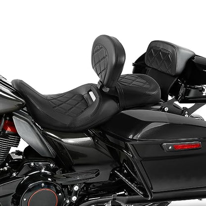 SLMOTO Motorcycle Low-Profile Passenger Rieder Seat, Rider Sissy Bar Backrest Pad Passenger Sissy Bar For Harley Touring CVO Road King Street Glide Road Glide Electra Glide 2014-2023 Black Black - color: Style B Black Seat + Rider Backrest + SP