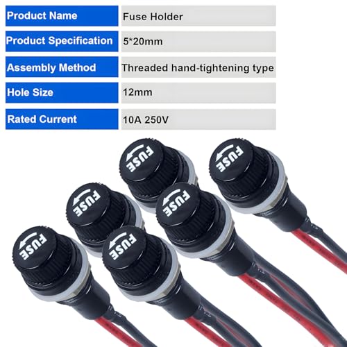6 pcs Panel Mounted Fuse Holder 5x20mm 250VAC 10A/125VAC 15A with pre-Welded 18AWG Leads Measuring 6" Length, and 12pcs(6pcs*10A+6pcs*15A) Fast Blowing Glass Tube fuses - style: wired-5*20mm
