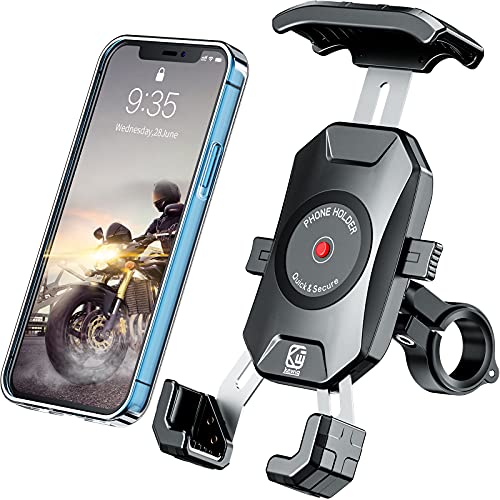 BRCOVAN Bike Motorcycle Phone Mount Holder, 1s Locking | with Solid Aluminum Alloy Mounting Base, Handlebar Cell phone Clip for Bicycle ATV Scooter, Fit 4-7'' Smartphone