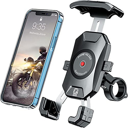BRCOVAN Bike Motorcycle Phone Mount Holder, 1s Locking | with Solid Aluminum Alloy Mounting Base, Handlebar Cell phone Clip for Bicycle ATV Scooter, Fit 4-7'' Smartphone