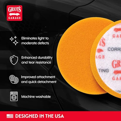 Griot's Garage Orange Foam Correcting Pads for Car Polishing and Detailing, Removes Light to Moderate Paint Defects, Durable, Machine-Washable, 11241, 3", Set of 3 - size: 3" Pads (Set of 3)
