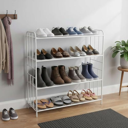 HOSY 4-Tier Metal Shoe Rack, Adjustable Shoe and Boot Storage Rack, Free Standing Utility Shelf (White) - color: White