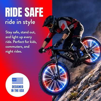 Activ Life 2-Tire Pack LED Bike Wheel Lights with Batteries Included, Get 100% Brighter and Visible from All Angles for Ultimate Safety and Style - color: Patriotic