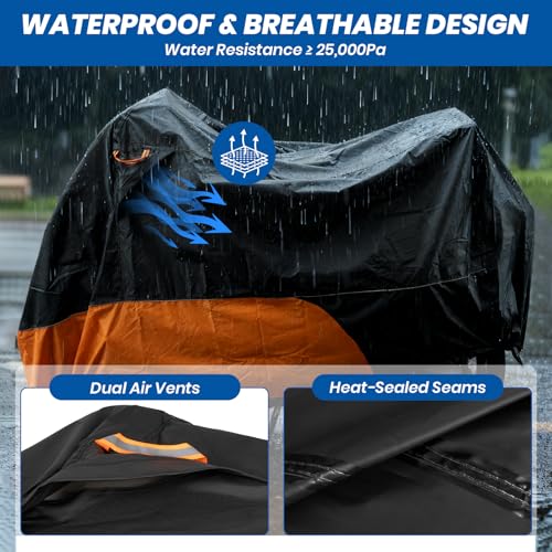 Favoto Motorcycle Cover for Harley Davidson Heavy Duty 420D Oxford | Touring Motorcycle Cover Waterproof Outdoor for Street Glide, Road Glide, Road King, Low Rider ST, Fat Boy Fits up to 108" - size: 108" - Side Box
