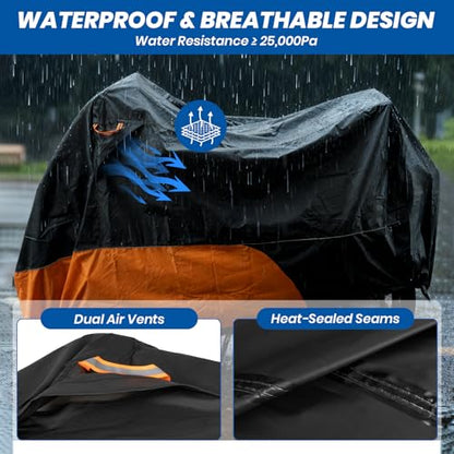 Favoto Motorcycle Cover for Harley Davidson Heavy Duty 420D Oxford | Touring Motorcycle Cover Waterproof Outdoor for Street Glide, Road Glide, Road King, Low Rider ST, Fat Boy Fits up to 108" - size: 108" - Side Box