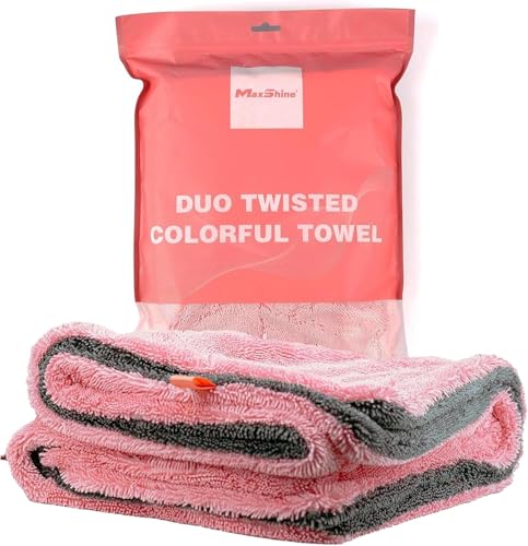 Maxshine 20" x 24" Universal Pink Car Drying Towel – 1200 GSM Rinse-Free Double-Sided Microfiber Towel – Plush, Super Absorbent for Car Wash & Detailing - size: 20" x 24" Pink