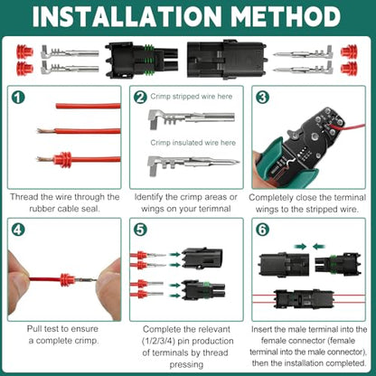 401PCS 25 Sets Weather Pack Connectors Kit, 1 2 3 4 6Pin Automotive Electrical Wire Connectors with Crimping Tool(18-12AWG), Male Female Terminals Plug Kit, Terminal Removal Tool and Electric Test Pen - size: 401PCS