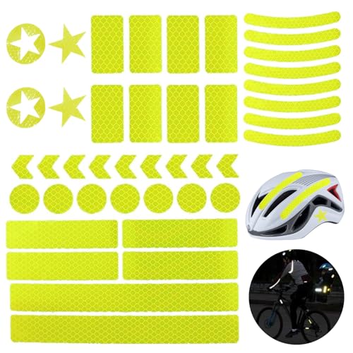 DXMWWTP 42Pcs Reflective Stickers, Reflective Helmet Bicycle Stickers, Driveway Reflectors, BikeReflective Tape, NightSafety Stickers for Bicycle, Motorcycle, Wheelchairs, Scooter - color: Fluorescent Yellow-green