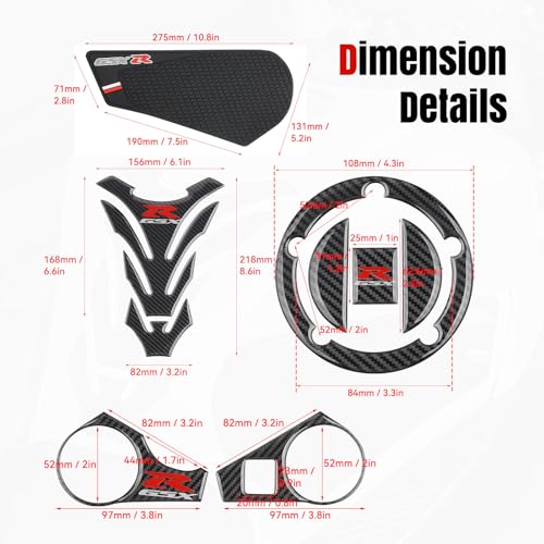 GSXR Motorcycle Tank Pad for Suzuki GSXR600 GSXR750 GSXR1000 Gas Tank Pad Protector Fuel Cap Decal Anti Slip Carbon Fiber Pattern Fuel Tank Sticker (18BK) - size: 18BK