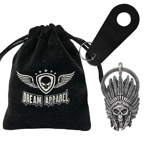 Dream Apparel Motorcycle Bell Guardian Angel Drive Away Gremlin, Biker Bell for Men Women Rider Riding, Good Luck Gift - color: Indian Skull