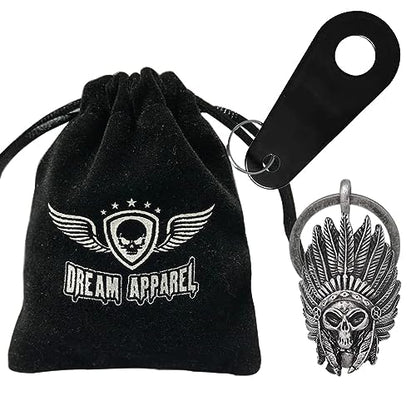 Dream Apparel Motorcycle Bell Guardian Angel Drive Away Gremlin, Biker Bell for Men Women Rider Riding, Good Luck Gift - color: Indian Skull