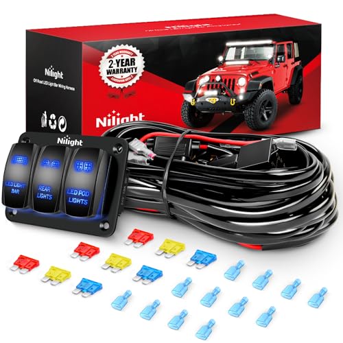 Nilight 16AWG LED Light Bar Wiring Harness Kit 12V On/Off 3 Gang Laser Etched LED Pod Lights Rocker Switch Panel Power Relay Fuse 5Pin Toggle Switch for Cars Boat ATV Trucks-4 Leads, 2 Years Warranty - color: 3Gang Rocker Switch 16AWG Wiring Harness