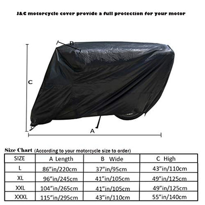 J&C 115x43x55Inhces Motorcycle Cover Waterproof Dust-Proof Outdoor Rain UV Protector Motorbike Covers for Motorcycle - size: XXXL