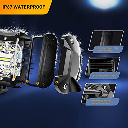 GOOACC 4PCS 60W 4 Inch Triple Row LED Pods Flood Light Bar Fog Light Driving Lighting with 16AWG Off Road Wiring Harness-4 Leads for Truck Golf Cart SUV ATV UTV Boat, Clear,White (Auto-632) - color: 4Pcs LED Pods+ Wiring Harness