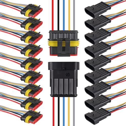 10PCS 5 Pin Wire Connector 16 AWG Waterproof Automotive Electrical Connectors Deutsch Connector Male and Female Wire Connectors for Car Truck Boat (5P) - color: 5P