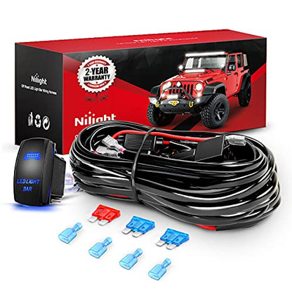 Nilight 10011W 16AWG Wiring Harness Kit-2 Leads LED Light Bar 12V On/Off 5 Pin Rocker Switch Power Relay Blade Fuse for Jeep Boat Trucks, 2 Years Warranty - color: 16AWG Wiring Harness-2 Leads