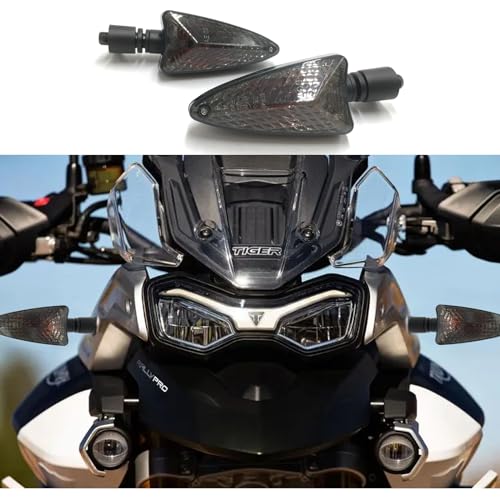 2Pcs Motorcycle Turn Signal Light Front Or Rear Indicator Compatible With Triumph Tiger 800/XC Tiger 1050 Daytona 675/R 2009-2018 (Long handle and Smoke) - color: Long handle and Smoke