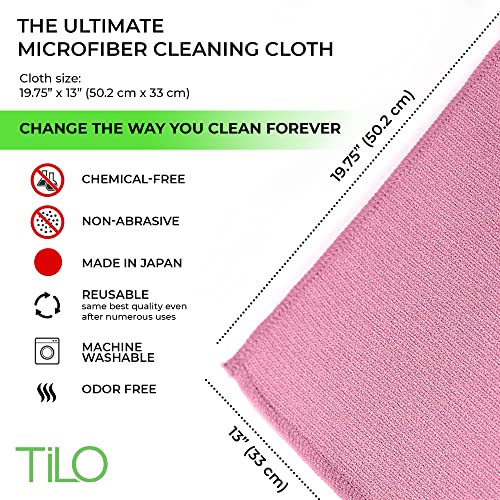 TILO Microfiber Cleaning Cloth – 19x13 Inch Ultra-Absorbent, Streak-Free, Lint-Free, Reusable Polishing Cloth for Dust, Grease, Dirt, and Delicate Surfaces – Non-Abrasive – Pink - color: Pink