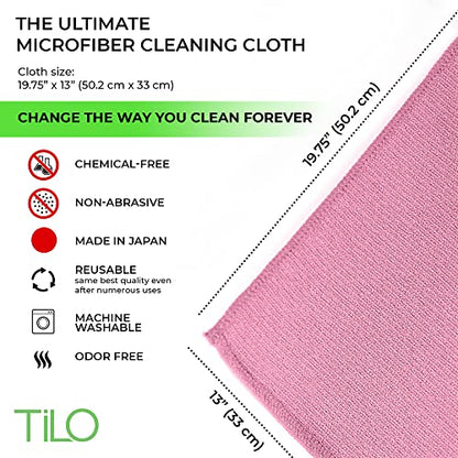 TILO Microfiber Cleaning Cloth – 19x13 Inch Ultra-Absorbent, Streak-Free, Lint-Free, Reusable Polishing Cloth for Dust, Grease, Dirt, and Delicate Surfaces – Non-Abrasive – Pink - color: Pink