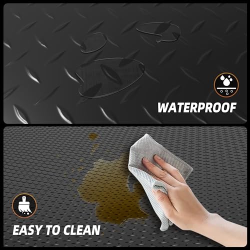 8.2 x 23 FT Garage Floor Mat, 2.8mm Thickened Diamond Plate PVC Garage Flooring Roll for Under Car, Heavy Duty Garage Floor Protector 188.6 SQFT for Garage, Basement, Golf Cart. Black