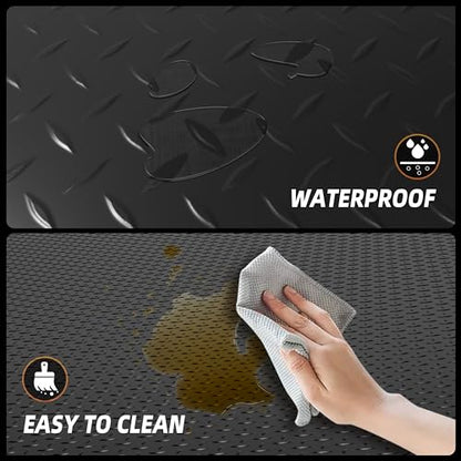 8.2 x 23 FT Garage Floor Mat, 2.8mm Thickened Diamond Plate PVC Garage Flooring Roll for Under Car, Heavy Duty Garage Floor Protector 188.6 SQFT for Garage, Basement, Golf Cart. Black