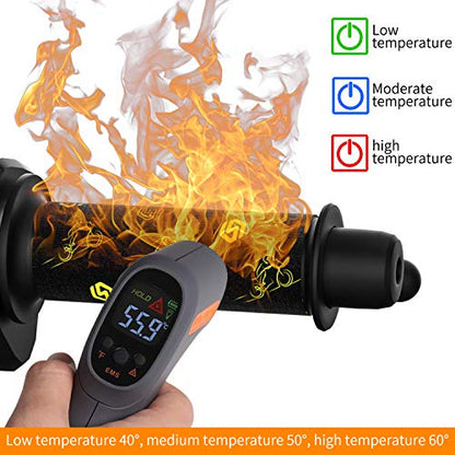 12V Heated Grip Wraps for Motorcycle/ATV/Snowmobile, Direct Battery or Acc Powered, Wrap-Around Design, 3 Heat Levels, IP67 Waterproof, Fits Over Existing Grips (Outer Diameter 1.2"–1.5")