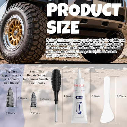 60ML*1 Tire Repair Glue Kit, 30 PCS Tire Repair Rubber Nails，for Vacuum Tires Puncture Repair on Cars, Motorcycles, Trucks, and Tractors, Tire Plug kit.