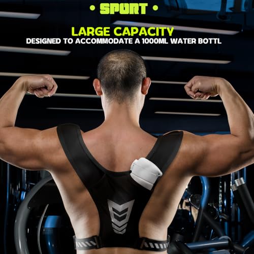 Reflective Vest Chest Phone Holder, Adjustable Hydration Training Workout Gear for Nighttime Running Biking - color: Black