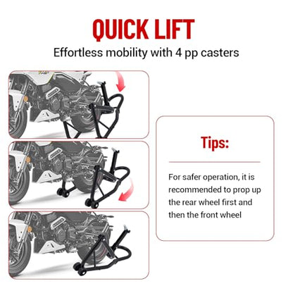 GarveeTech Motorcycle Rear Wheel Stand - Lift Jack With U + L Fork Swingarm Spool, 850 LBS Capacity, Compatible With Multiple Brands of Motorcycle Style
